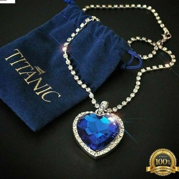 Titanic Heart of The Ocean Blue Crystal Necklace & Gift Bag (pendant beautiful - Picture 2 of 2